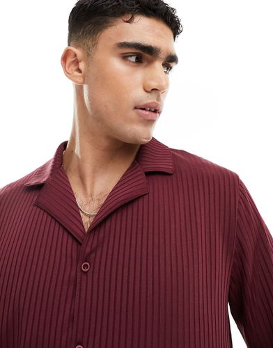 Chemise côtelée en jersey à manches longues et col à revers - Bordeaux - Asos Design - Modalova
