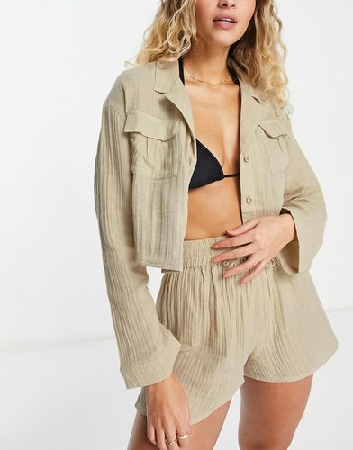 Chemise de plage d'ensemble à poches oversize en double gaze - Grège - Asos Design - Modalova