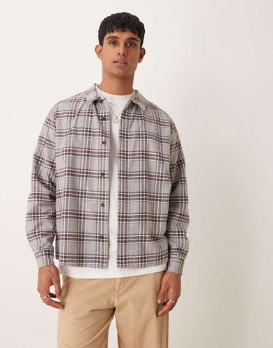 Chemise décontractée coupe carrée à carreaux en tissu brossé - Gris et bordeaux - Asos Design - Modalova