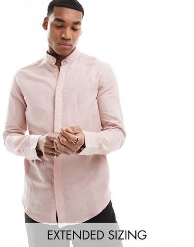 Chemise élégante en lin avec col grand-père échancré - Vieux - Asos Design - Modalova