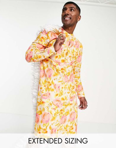 Chemise kurta longue en lin à motif fleuri - Rose et - Asos Design - Modalova