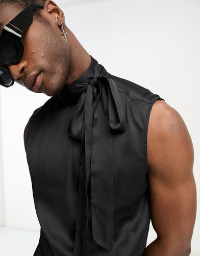 Chemise sans manches en satin nouée au niveau du cou - Noir - Asos Design - Modalova