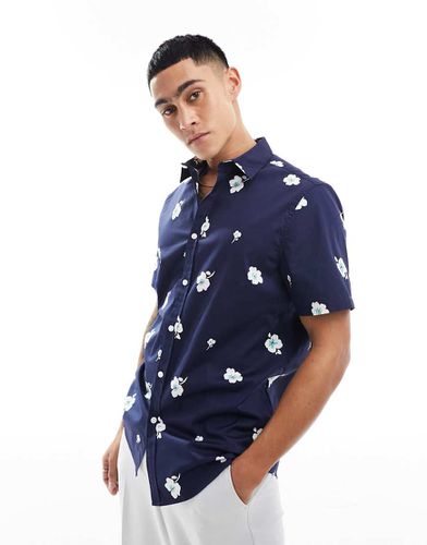 Chemise stretch ajustée - Bleu marine à imprimé fleurs - Asos Design - Modalova