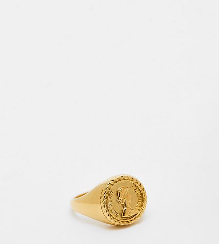Chevalière pour auriculaire en argent massif plaqué or 14 carats avec détail pièce de monnaie - Asos Design - Modalova