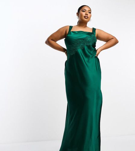 ASOS DESIGN Curve - Exclusivité - Robe longue en satin avec appliqué en dentelle - forêt - Asos Curve - Modalova