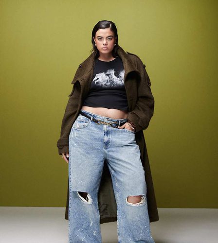 ASOS DESIGN Curve - Jean baggy avec déchirures et éclaboussures de peinture - moyen - Asos Curve - Modalova