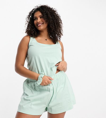 ASOS DESIGN Curve - Mix & Match - Débardeur de pyjama en coton à encolure carrée avec chouchou - Sauge - Asos Curve - Modalova