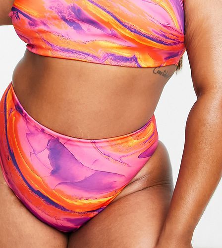 ASOS DESIGN Curve - Mix and Match - Bas de bikini taille haute échancré à imprimé marbre coucher de soleil - Asos Curve - Modalova