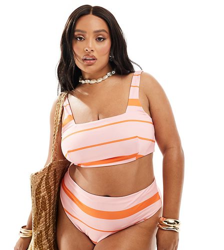 ASOS DESIGN Curve - Mia - Bas de bikini échancré à taille haute et rayures - Rose/orange - Asos Curve - Modalova