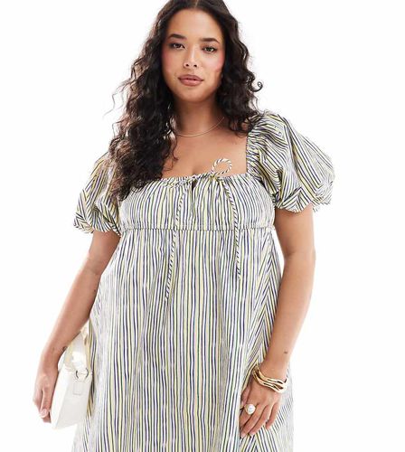 ASOS DESIGN Curve - Robe babydoll courte à manches bouffantes et rayures - Jaune - Asos Curve - Modalova