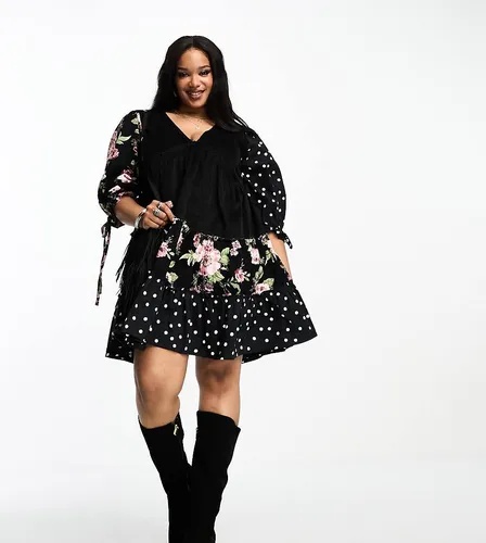 ASOS DESIGN Curve - Robe babydoll courte en velours côtelé et sergé à imprimés variés - Asos Curve - Modalova