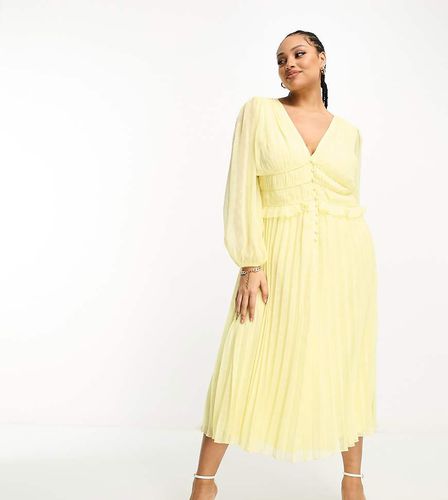 ASOS DESIGN Curve - Robe boutonnée mi-longue plissée en plumetis effet métallisé avec taille froncée - pastel - Asos Curve - Modalova