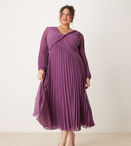 ASOS DESIGN Curve - Robe cache-caur mi-longue plissée - Violet - Asos Curve - Modalova