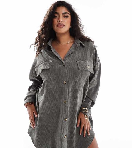 ASOS DESIGN Curve - Robe chemise oversize en velours côtelé avec poches - Anthracite - Asos Curve - Modalova