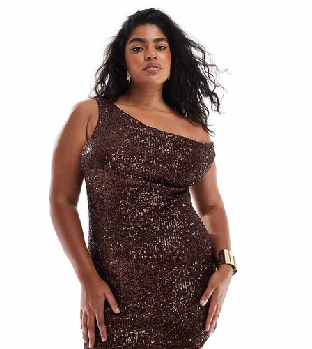 ASOS DESIGN Curve - Robe courte à épaule dénudée asymétrique ornée de sequins - Chocolat - Asos Curve - Modalova