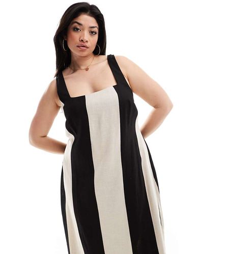 ASOS DESIGN Curve - Robe d'été longue à encolure carrée avec lien noué dans le dos - Noir et blanc rayé - Asos Curve - Modalova