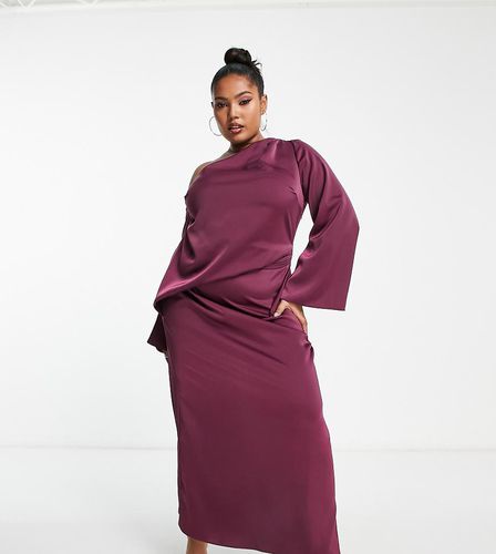 ASOS DESIGN Curve - Robe longue à épaule dénudée en satin avec détail drapé - Lie-de-vin - Asos Curve - Modalova