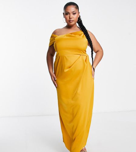 ASOS DESIGN Curve - Robe longue asymétrique en satin avec détail plissé - Asos Curve - Modalova