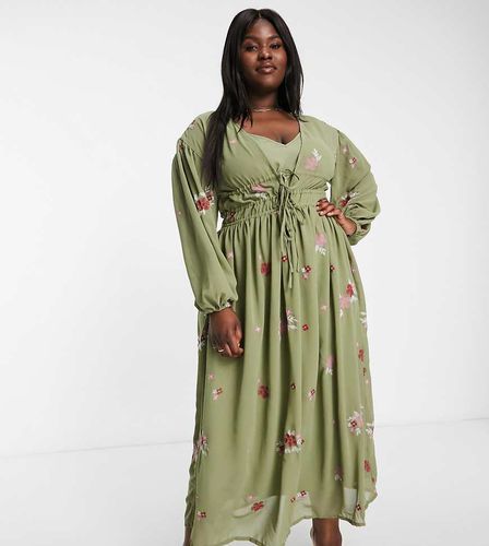 ASOS DESIGN Curve - Robe longue avec broderies sur l'ensemble - Kaki - Asos Curve - Modalova