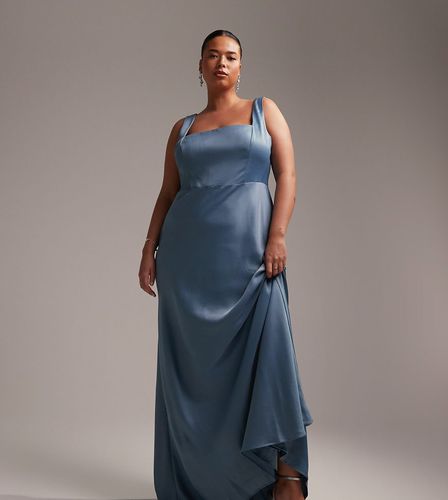 ASOS DESIGN Curve - Robe longue de demoiselle d'honneur en satin avec encolure carrée - cendré - Asos Curve - Modalova