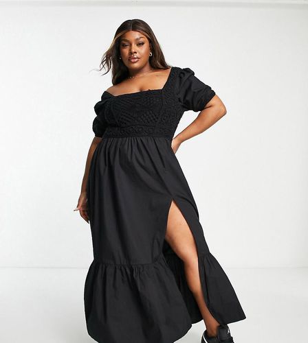 ASOS DESIGN Curve - Robe longue en popeline de coton avec empiècement en crochet - Asos Curve - Modalova