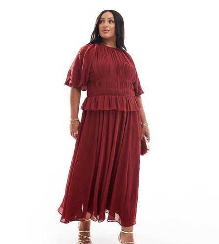 ASOS DESIGN Curve - Robe mi-longue à manches bouffantes et taille ajustée - Bordeaux - Asos Curve - Modalova