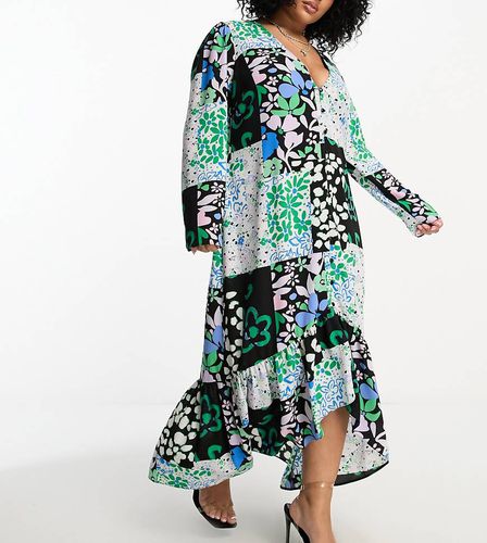 ASOS DESIGN Curve - Robe mi-longue à ourlet asymétrique et imprimé fleuri effet raccordé - Asos Curve - Modalova