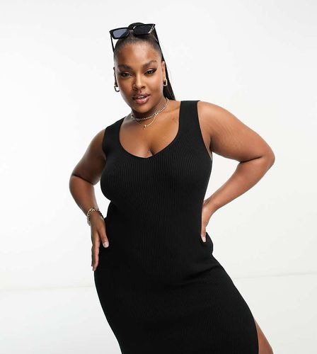 ASOS DESIGN Curve - Robe mi-longue en maille à col en V - Noir - Asos Curve - Modalova