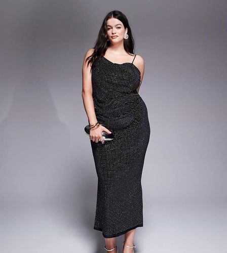 ASOS DESIGN Curve - Robe mi-longue en velours à ornements avec encolure drapée asymétrique - Noir - Asos Curve - Modalova