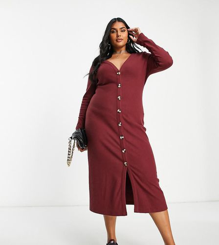 ASOS DESIGN Curve - Robe mi-longue façon gilet en tissu ultra doux à fermeture boutonnée - Bordeaux - Asos Curve - Modalova