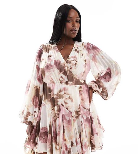 ASOS DESIGN Curve - Robe portefeuille courte avec manches ballon et lien noué à la taille - Imprimé fleurs - Asos Curve - Modalova