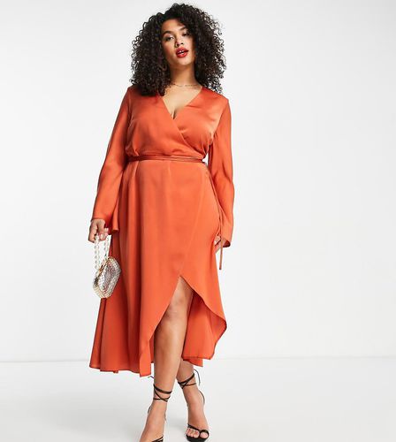 ASOS DESIGN Curve - Robe portefeuille nouée à la taille en satin coupé en biais - Gingembre - Asos Curve - Modalova