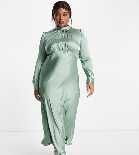 ASOS DESIGN Curve - Robe rétro longue en satin à encolure haute - forêt - Asos Curve - Modalova