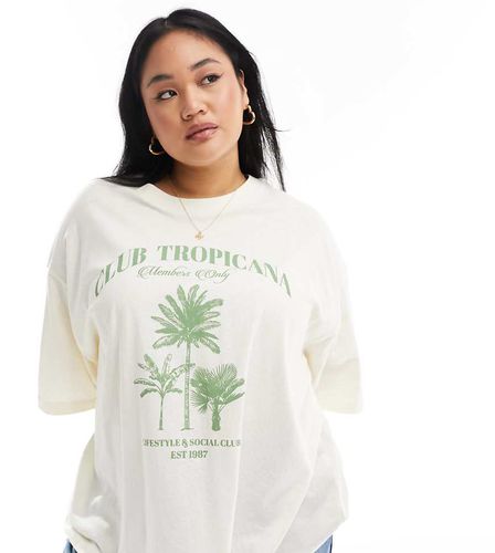 ASOS DESIGN Curve - T-shirt coupe boyfriend texturé avec imprimé Club Tropicana - Crème - Asos Curve - Modalova