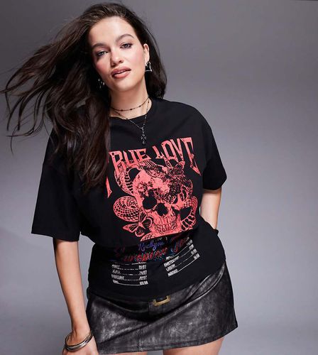 ASOS DESIGN Curve - T-shirt en tissu double épaisseur avec taille corsetée et imprimé rock - Noir - Asos Curve - Modalova