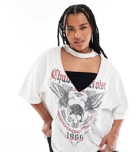 ASOS DESIGN Curve - T-shirt oversize avec imprimé rock Chaotic Noise et encolure découpée - Crème - Asos Curve - Modalova