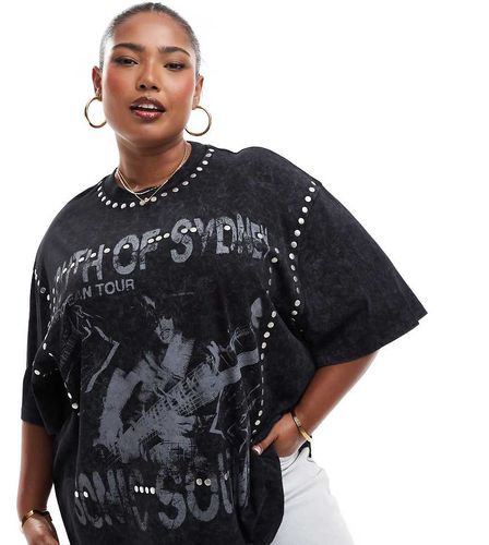 ASOS DESIGN Curve - T-shirt oversize avec imprimé rock et clous - délavé - Asos Curve - Modalova