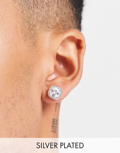 Boucles d'oreilles carrées en plaqué argent véritable avec cristaux - Asos Design - Modalova
