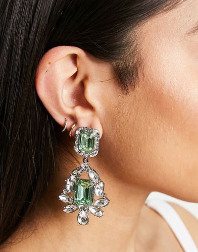 Boucles d'oreilles avec double pendant en cristal vert - Asos Design - Modalova