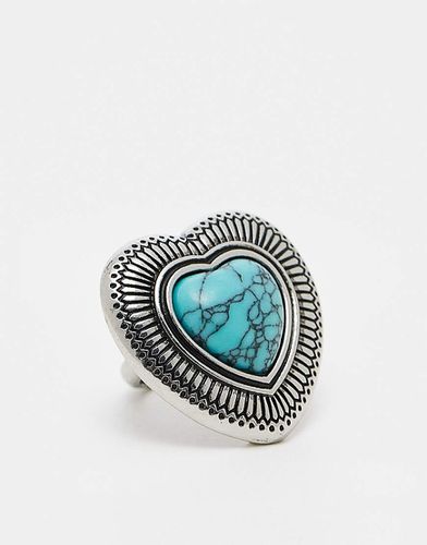 Bague avec caur serti d'une pierre semi-précieuse style turquoise - Asos Design - Modalova