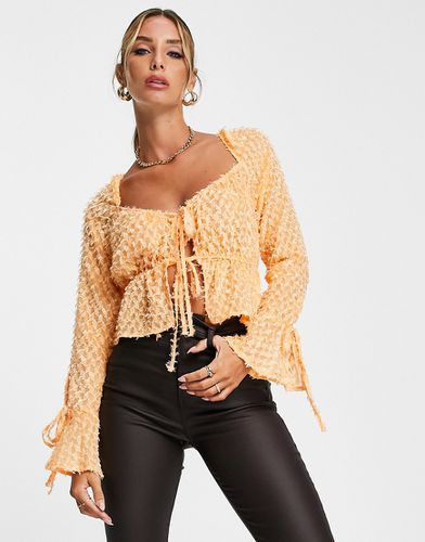 Blouse duveteuse façon corset avec liens devant et manches évasées - Orange pastel - Asos Design - Modalova