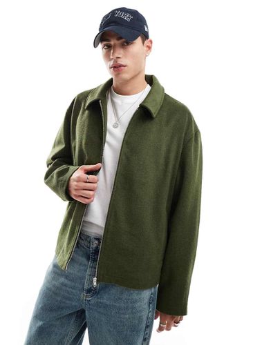 Blouson Harrington court aspect laine coupe oversize - Kaki - Asos Design - Modalova