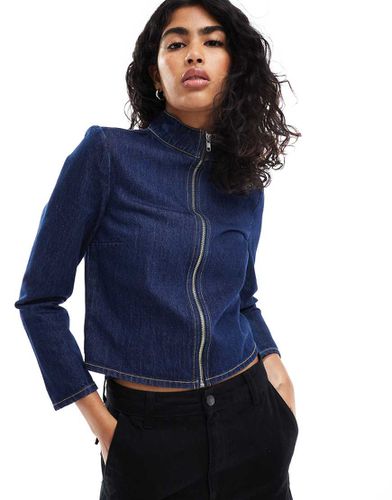 Blouson style motard ajusté en denim - Indigo - Asos Design - Modalova