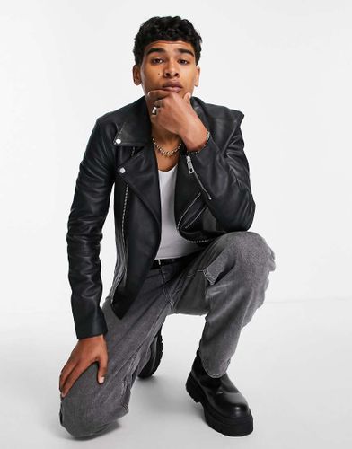 Blouson style motard en cuir véritable - Asos Design - Modalova