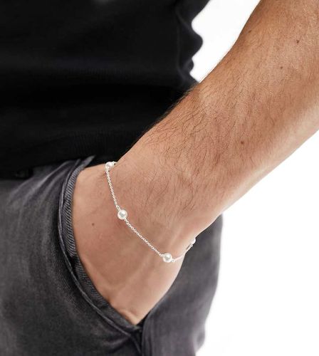 Bracelet en argent massif avec perles fantaisie - Asos Design - Modalova