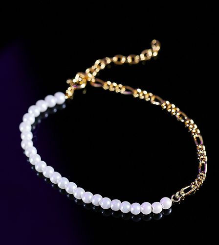 Bracelet mi-chaîne en argent massif mi-perles fantaisie en plaqué or 14 carats - Asos Design - Modalova