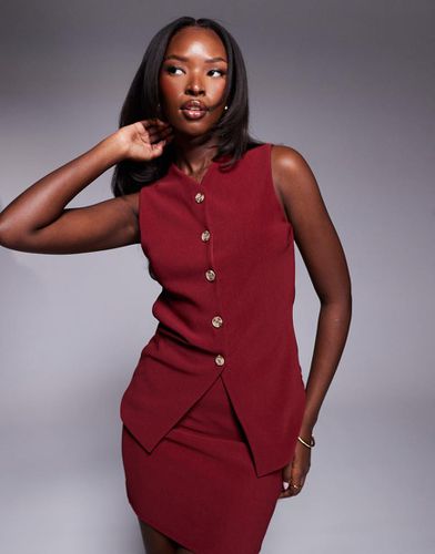 Gilet de costume d'ensemble long et côtelé avec col V et fermeture boutonnée - Bordeaux - Asos Design - Modalova