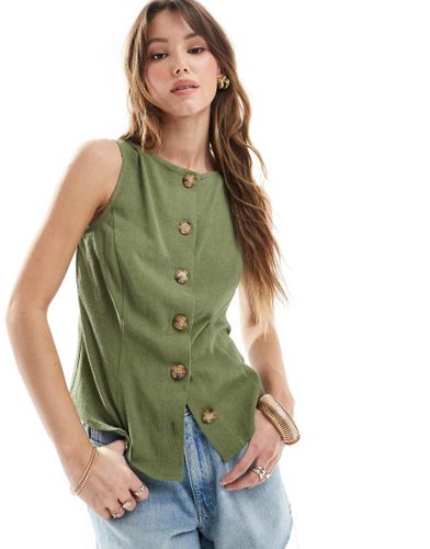 Gilet de tailleur boutonn aspect lin - Kaki - Asos Design - Modalova