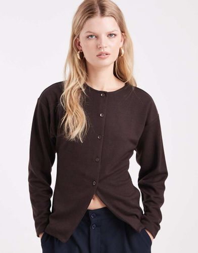 Gilet long fendu en maille interlock - Marron - Asos Design - Modalova