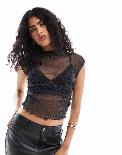 Débardeur pailleté transparent avec fronces sur les côtés et col montant - Asos Design - Modalova